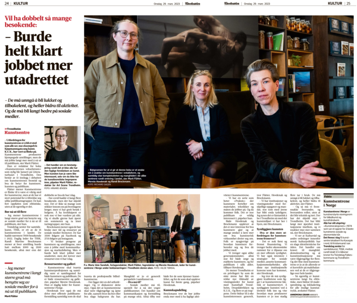Faksimile Adressa 29. mars, om kunstsentrene i anledning KiNs boklansering i Trondheim